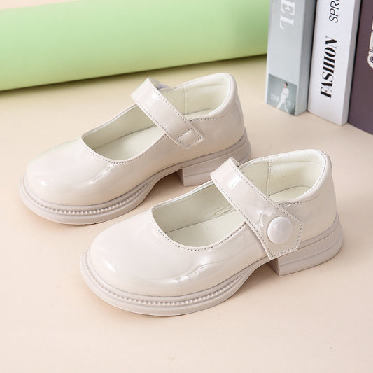 Lady Style Shiny Leather Girls Thick Heels Increased Velcro Literary Princess Shoes