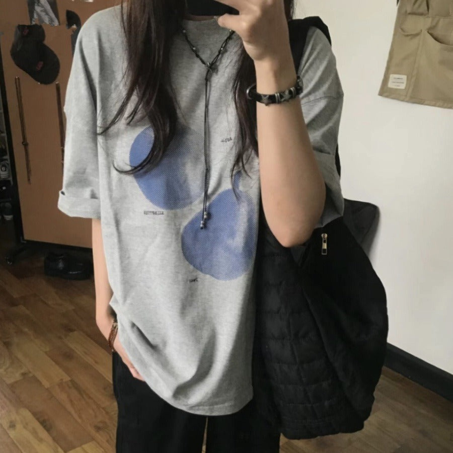 Plump Girls Sweet Cool Fruit Gray Plus Size Short Sleeve