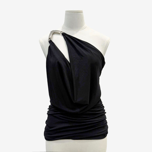 Hot Girl Style Shoulder Metal Buckle Lace-up Backless Pleated Slim-fit Top For Women