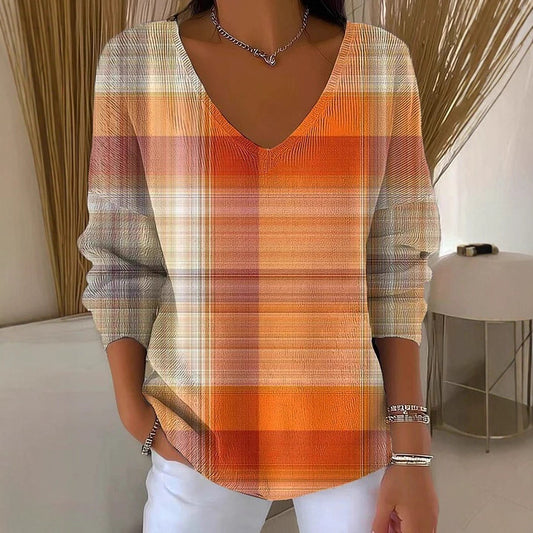 V-neck Long-sleeved Sweater Autumn And Winter 3D Printing Fashion Women's Wear