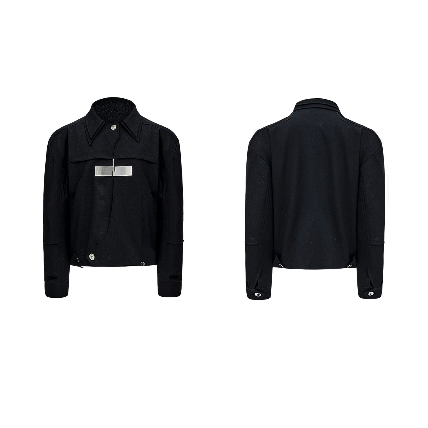 Double-layer Collar Design Black Coat