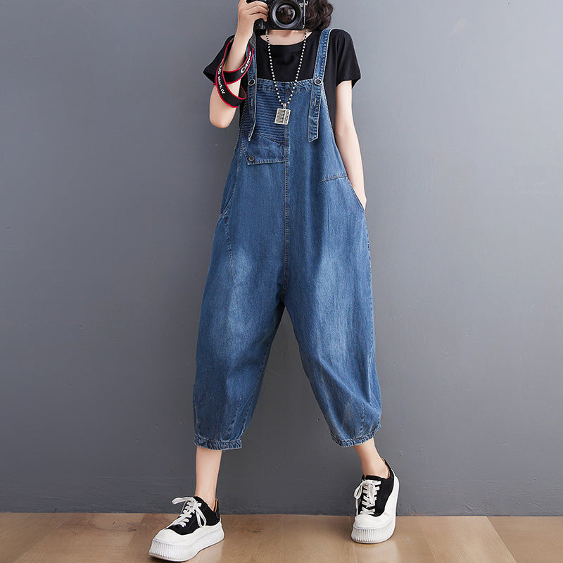 Women's Plus Size Korean Style Denim Wash Overalls