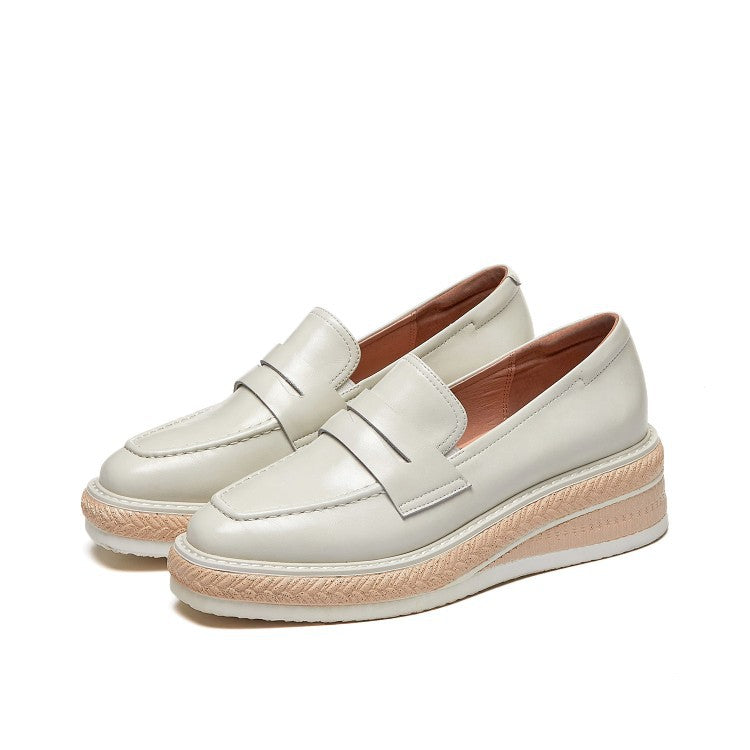 Inside And Outside Full Leather Square Toe Mid-heel Mid-heel Low-top