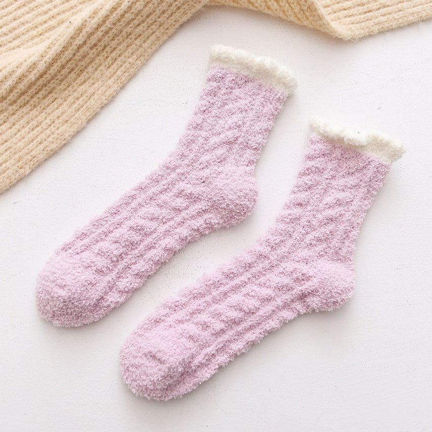 Color Twist Coral Fleece Winter Tube Socks