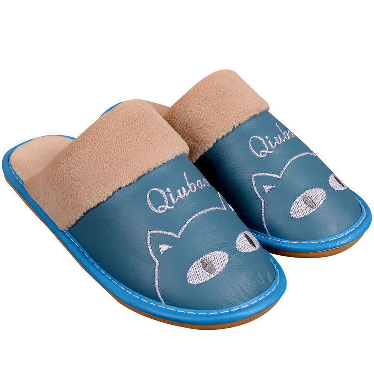 Warm Cotton Slippers For Couples Parent-child Non-slip Leather And Wool Slippers