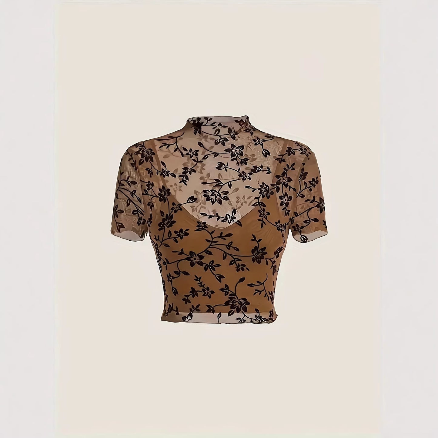 Ny gennemsigtig mesh cropped stretchy top til kvinder