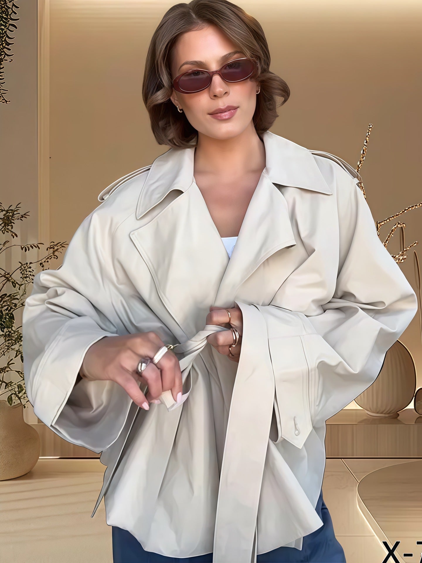 Short Coat Temperament Elegant Apricot Color Loose Large Lapel