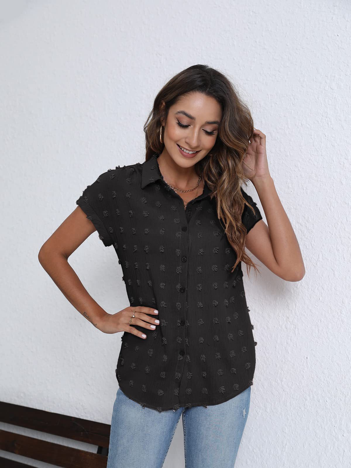 Women's Summer New Loose Button Short Sleeve Shirt