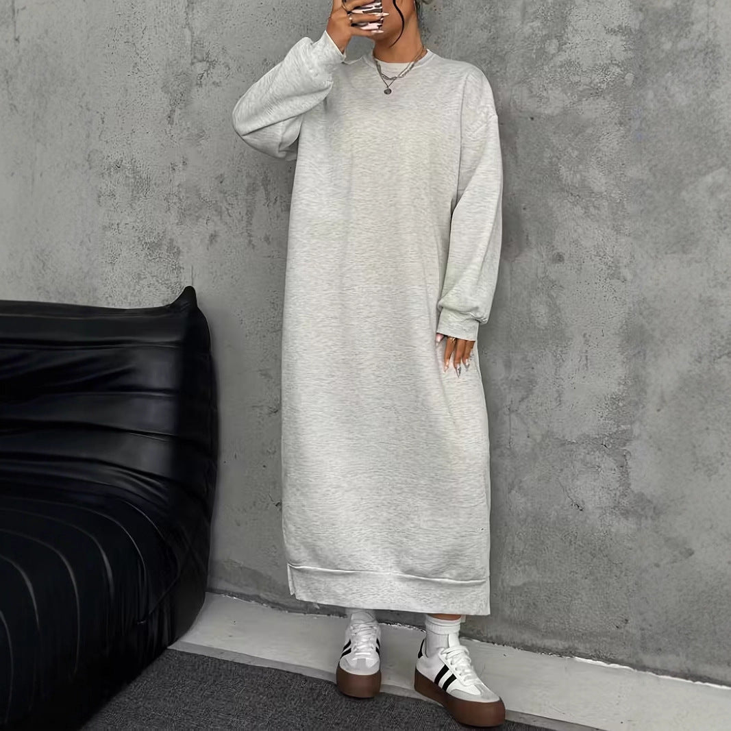 Womens Fleece-Lined Crew-Neck Long-Sleeve Sweater Dress