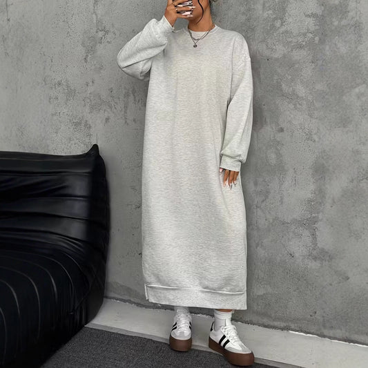 Womens Fleece-Lined Crew-Neck Long-Sleeve Sweater Dress