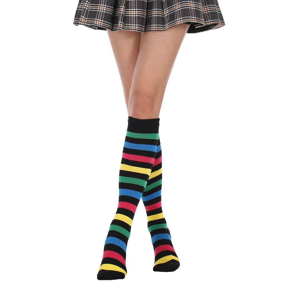 Striped Free Size Knee-length Half Student Dance Socks Women