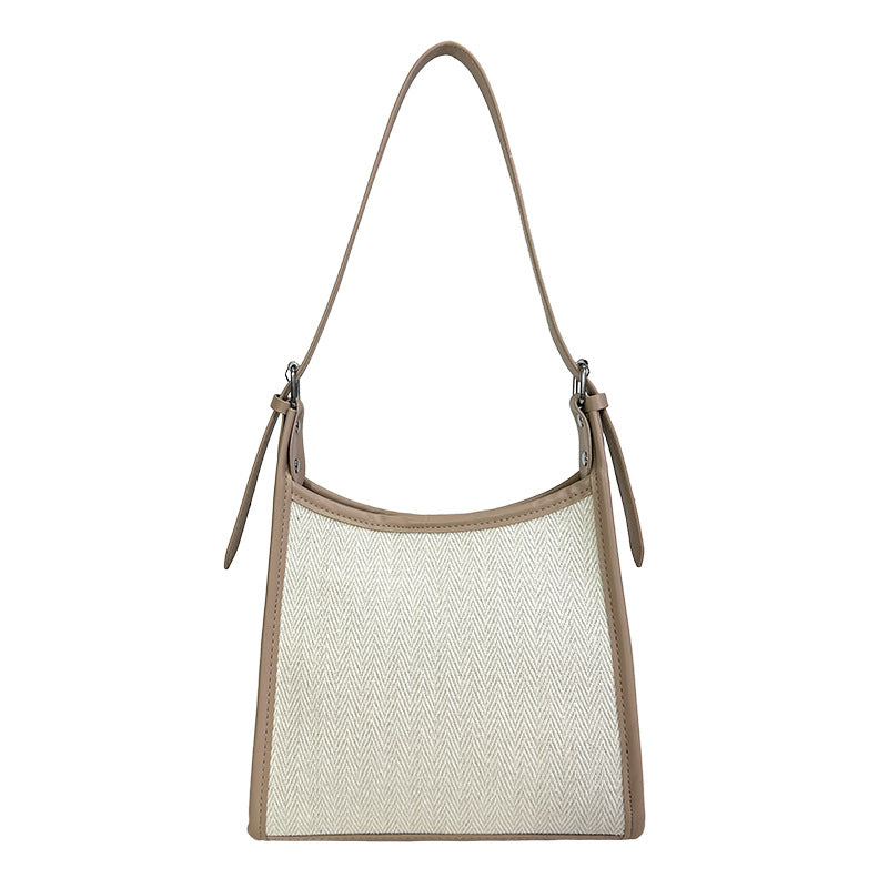 Korean Style All-match Stitching Canvas Underarm Bag Large Capacity