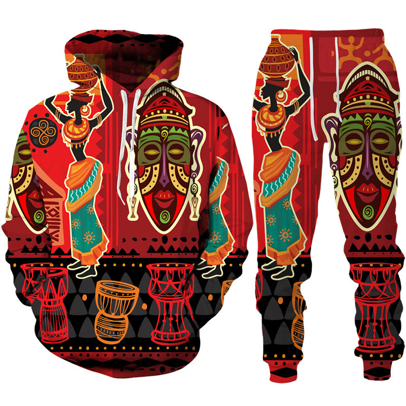 Printed Casual Men's Hooded Sweater Suit