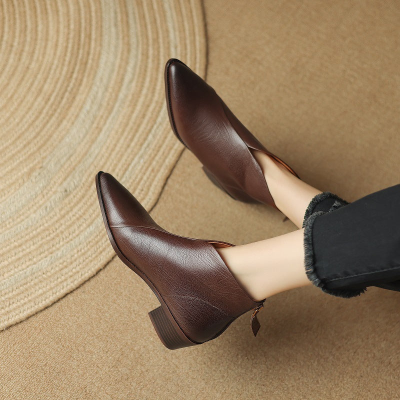 Women's Pointed-toe Retro Cowhide Ankle Boots