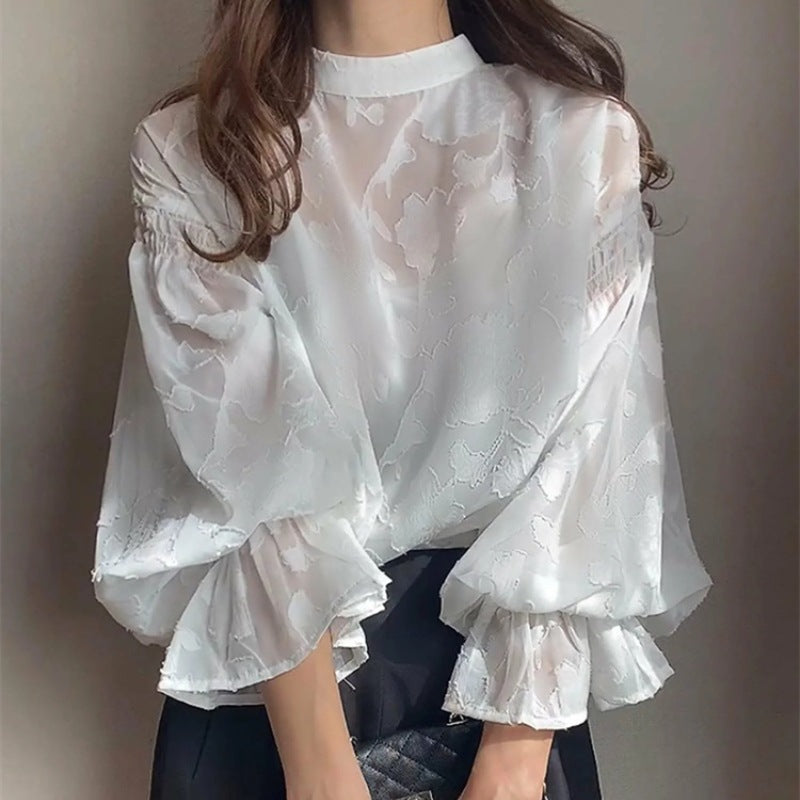 Lace Top With A Fitted Base And Lantern Sleeves