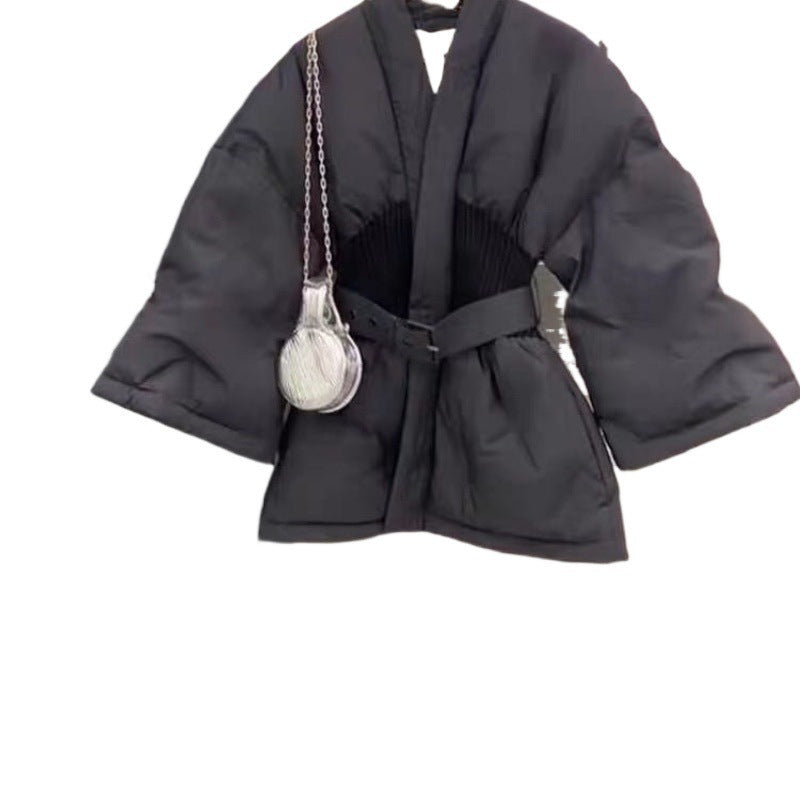 Black Cotton-padded Coat For Women Thickened