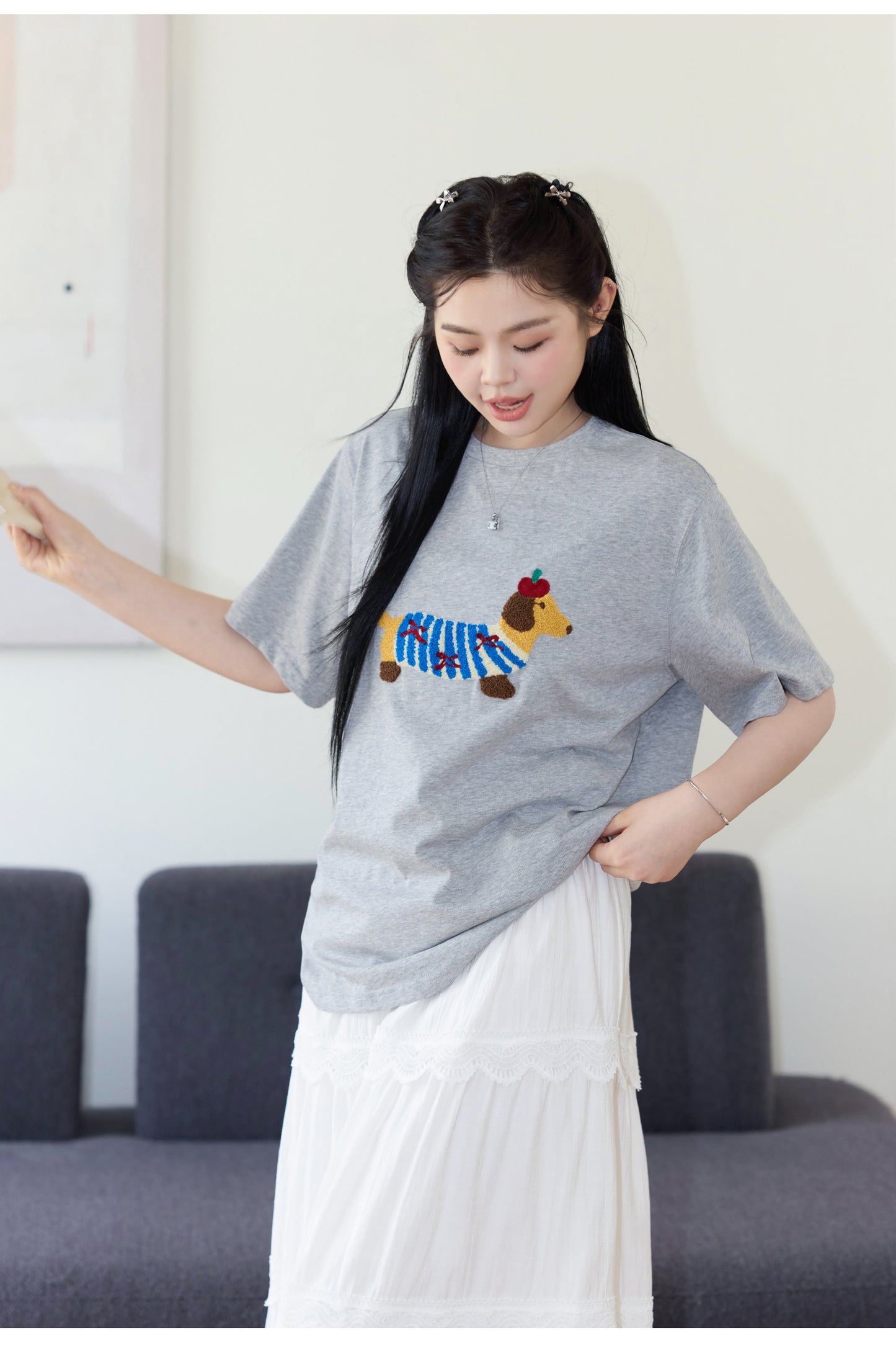 Loose Plus Size Sausage Dog Short Sleeve T-shirt