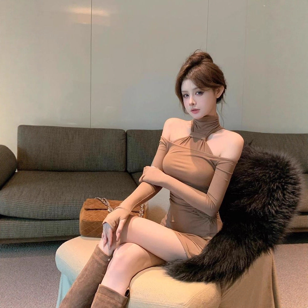 Fashionable Sassy Womens Sheer Alluring Off-shoulder Bodycon Dress