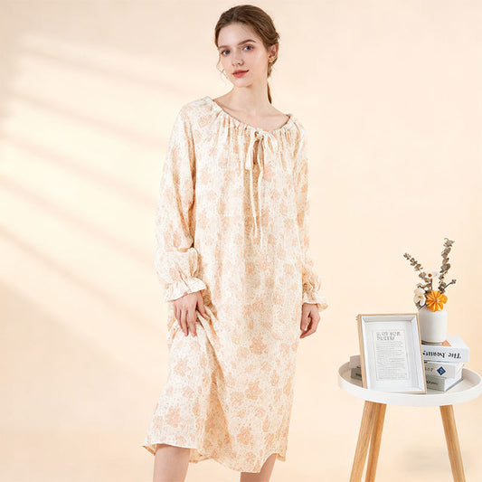 Plus-size Lightweight Long-sleeve Crepe Nightgown For Women