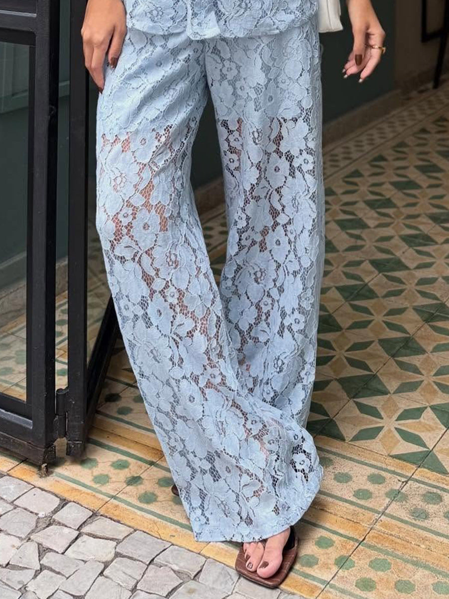 Lace Shirt Vest Long Pants Three Piece Set
