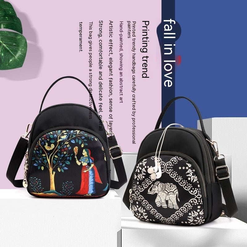 Women's Bags Small Outdoor Travel Backpack Crossbody Handbag Oxford Cloth Ethnic Style