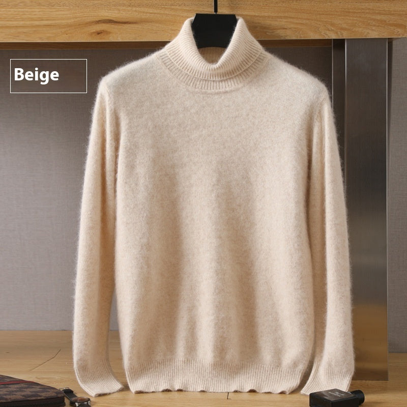 Efterår Vinter Mænd Høj Krave Løs Ensfarvet Pullover Mink Underdel Sweater