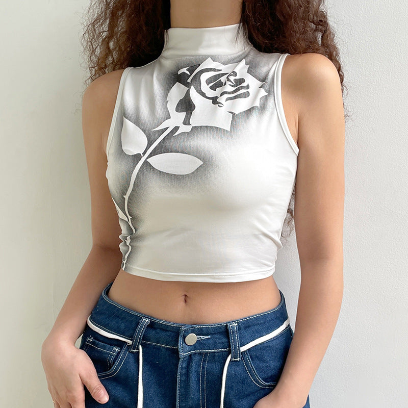 Individual Rosetryk Høj Kort Ærmeløs Tanktop
