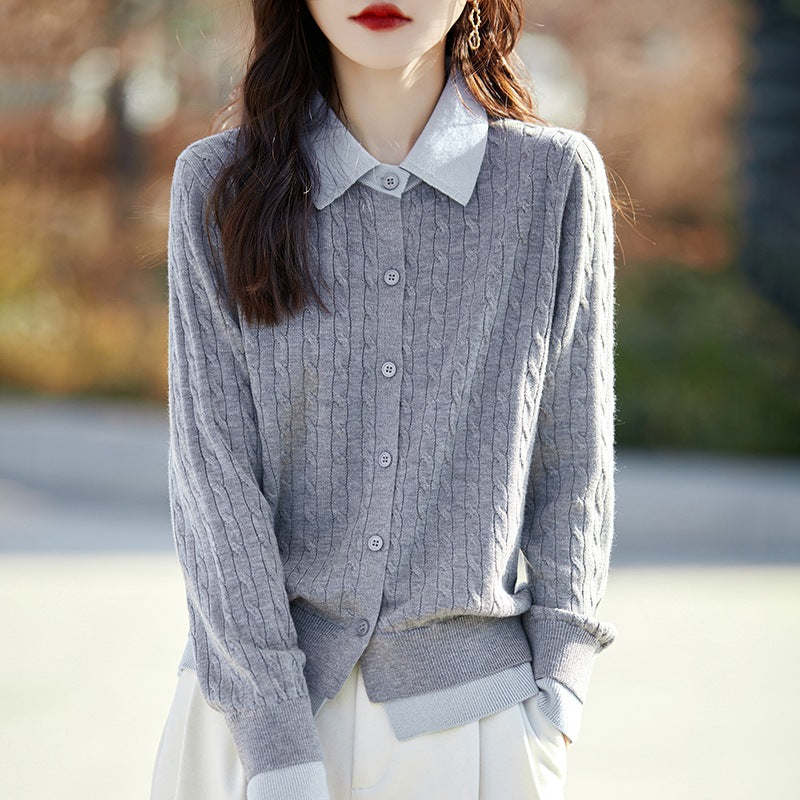 Women's Contrast Color Fashion Slim-fit Cashmere Lapel Sweater