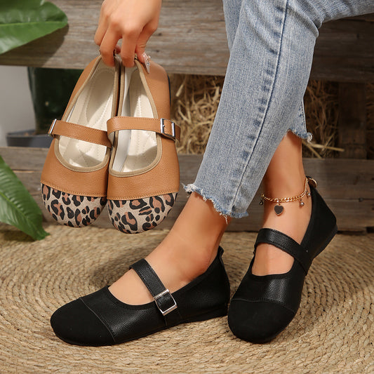 Mary Jane Soft-soled Beanie Flat Shoes With Buckle