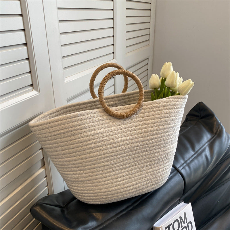 Large Capacity Cotton Rope Woven Beach Holiday Tote