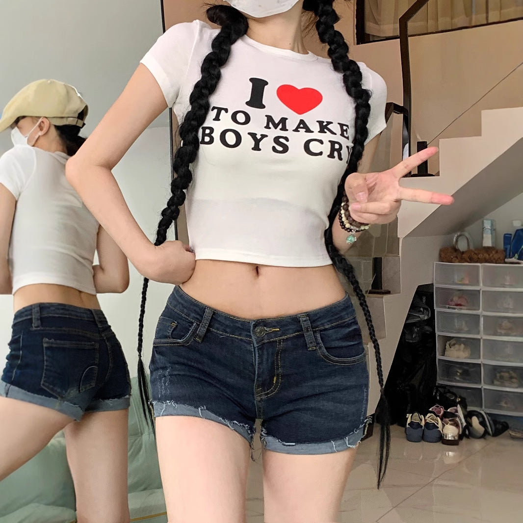 Summer American-style Vintage Denim Shorts For Women