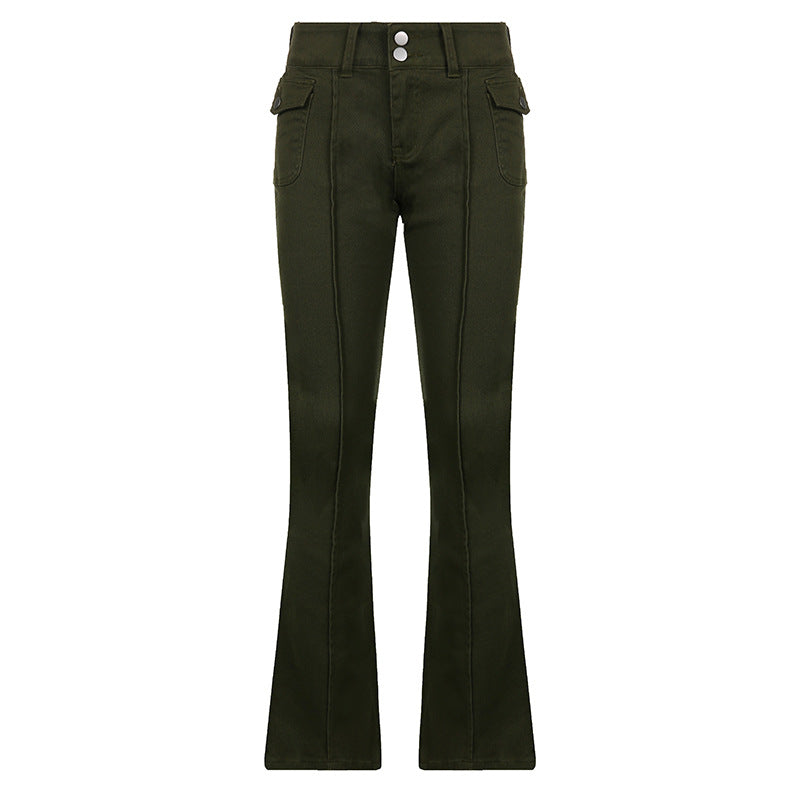 Women's New Sexy Low-waist Side Pockets Retro Slim-fit Micro Trousers Casual Trousers