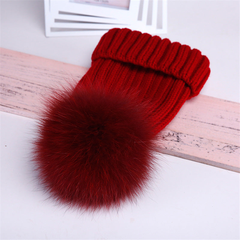 Oversized Warm Real Raccoon Fox Fur Ball Wool Hat