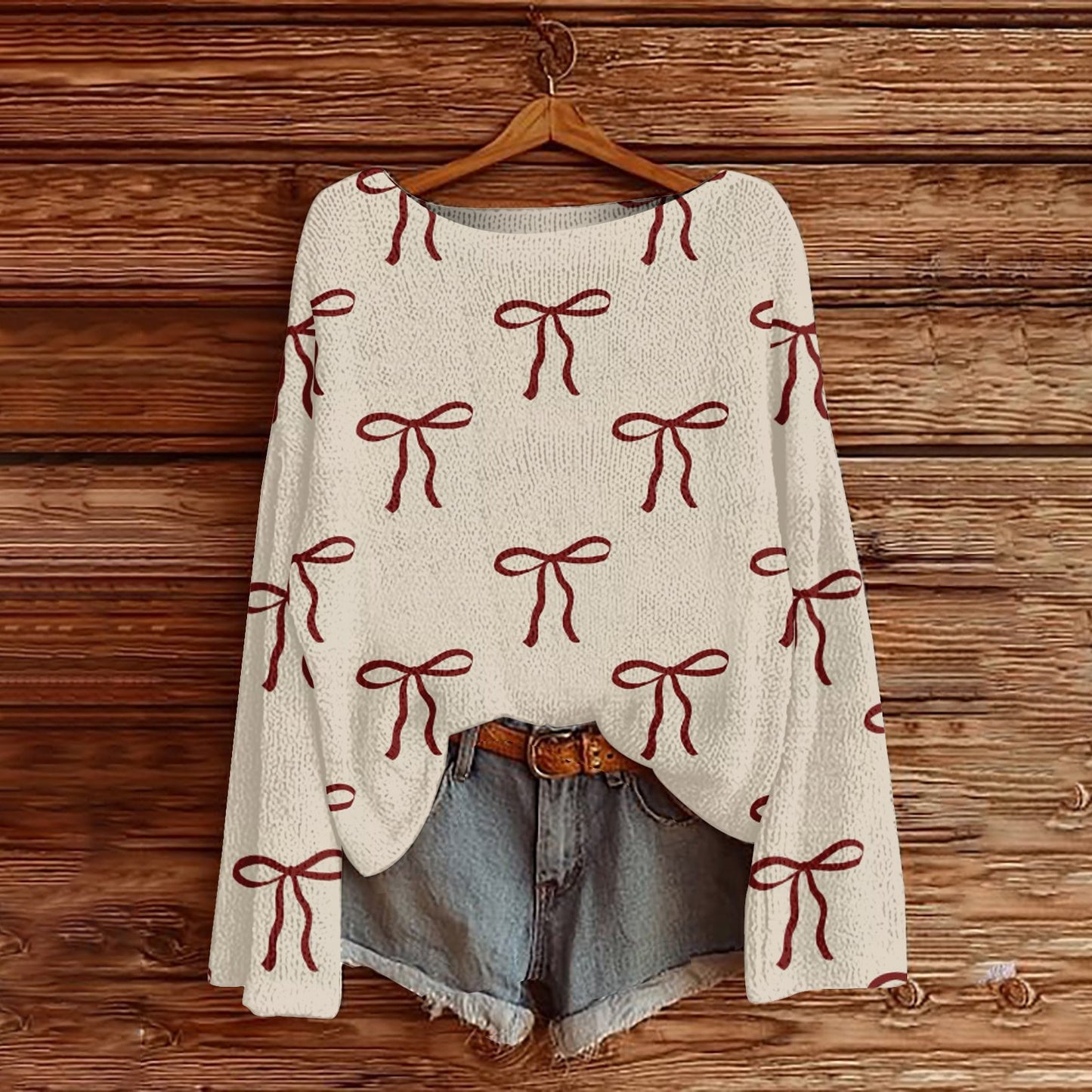 Off-the-Shoulder Pullover Sweater With 3D Print