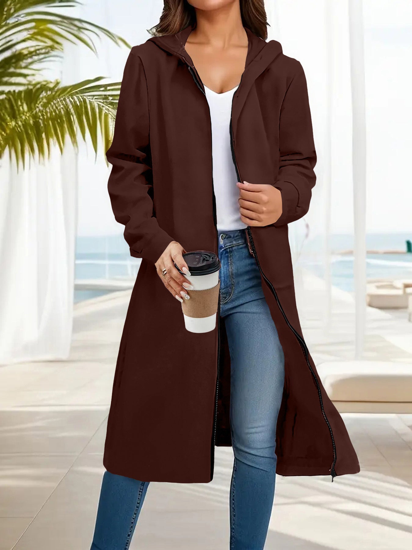 Fashionable Simple Comfortable All-match Slimming Hooded Coat