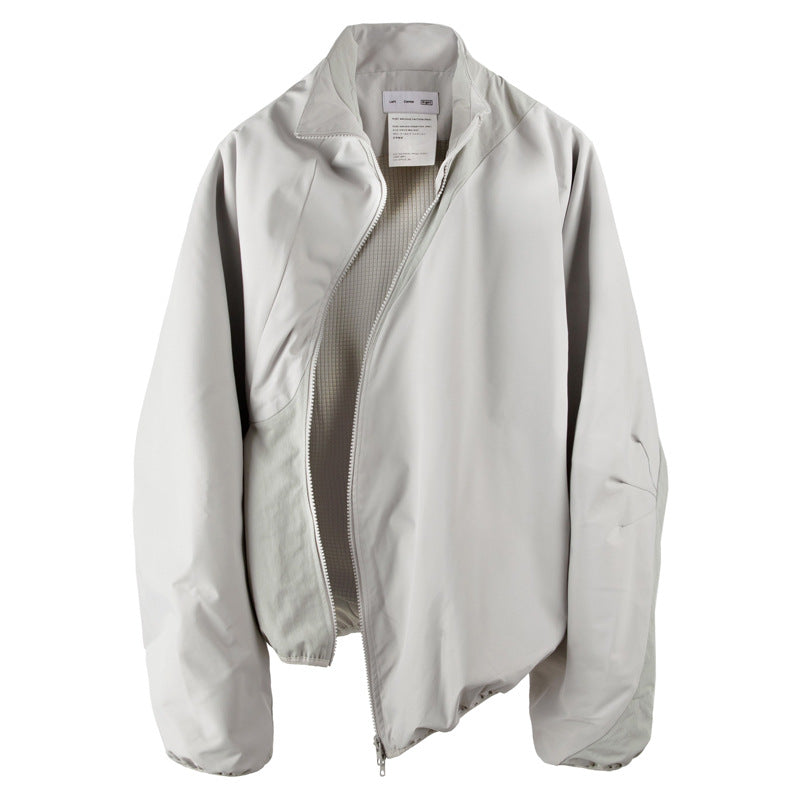 Stand Collar Oblique Zipper Jacket