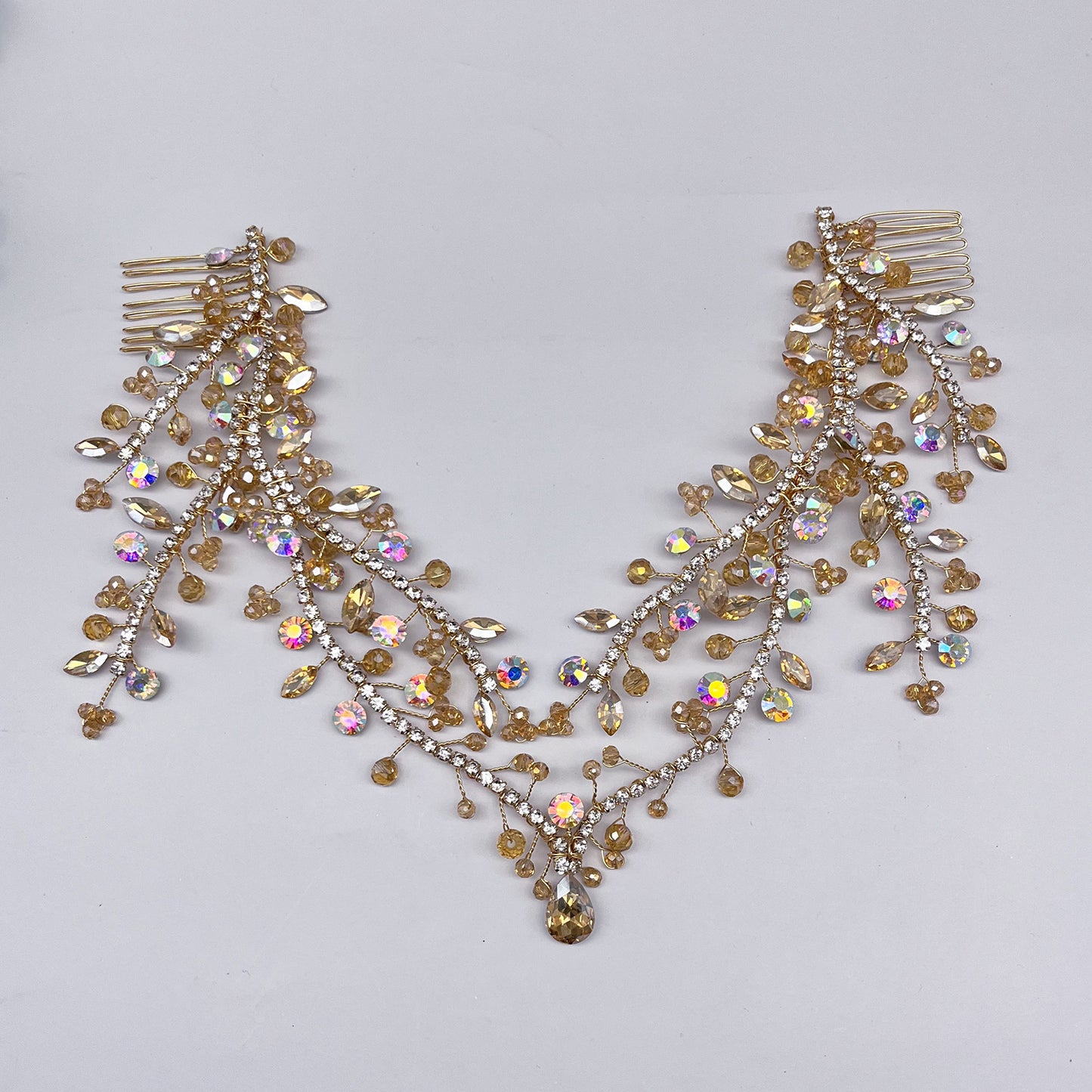 Handmade Forehead Chain Double Hair Comb Pendant Forehead Ornament In Colorful Hues