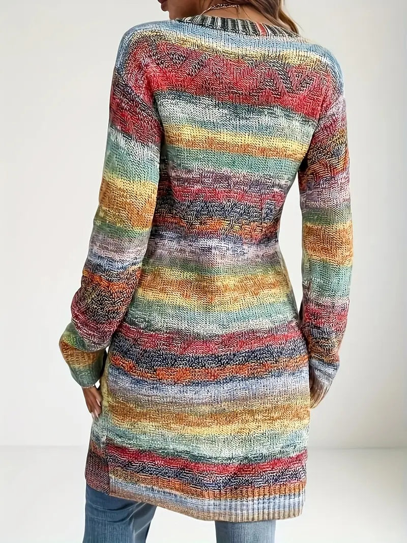 Ladies' Soft Acrylic Gradient Color Block Cardigan
