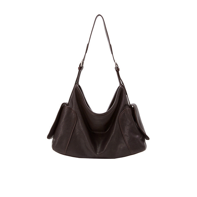 Stor crossbody-taske i ægte læder med to hanke
