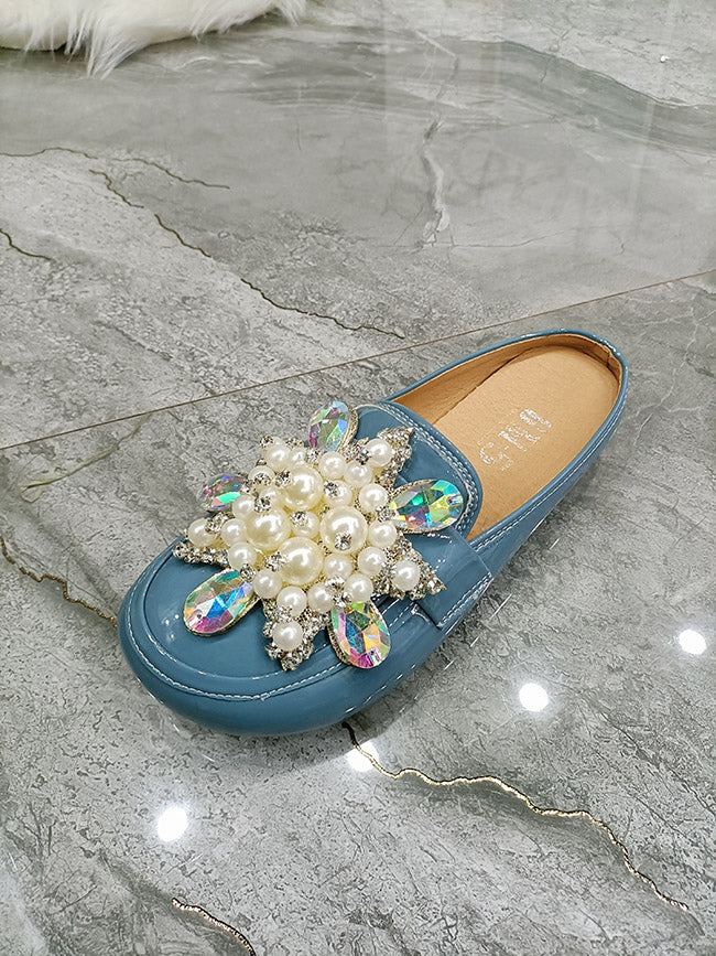 Summer Patent Leather Pearl Flower Women's Shoes