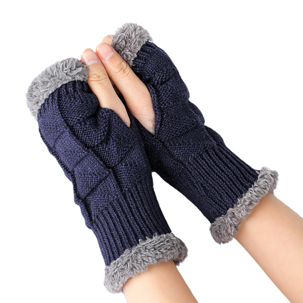 Plush Gloves Knitted Wool Women's Warmth