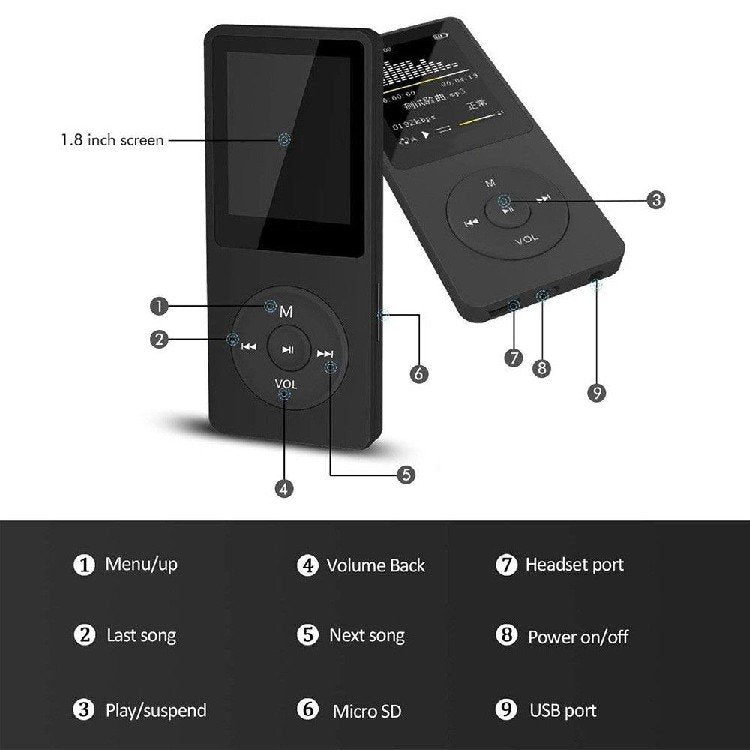 Sports MP3 With Screen MP4 Can Insert Memory Card 1.8 English Music Broadcast