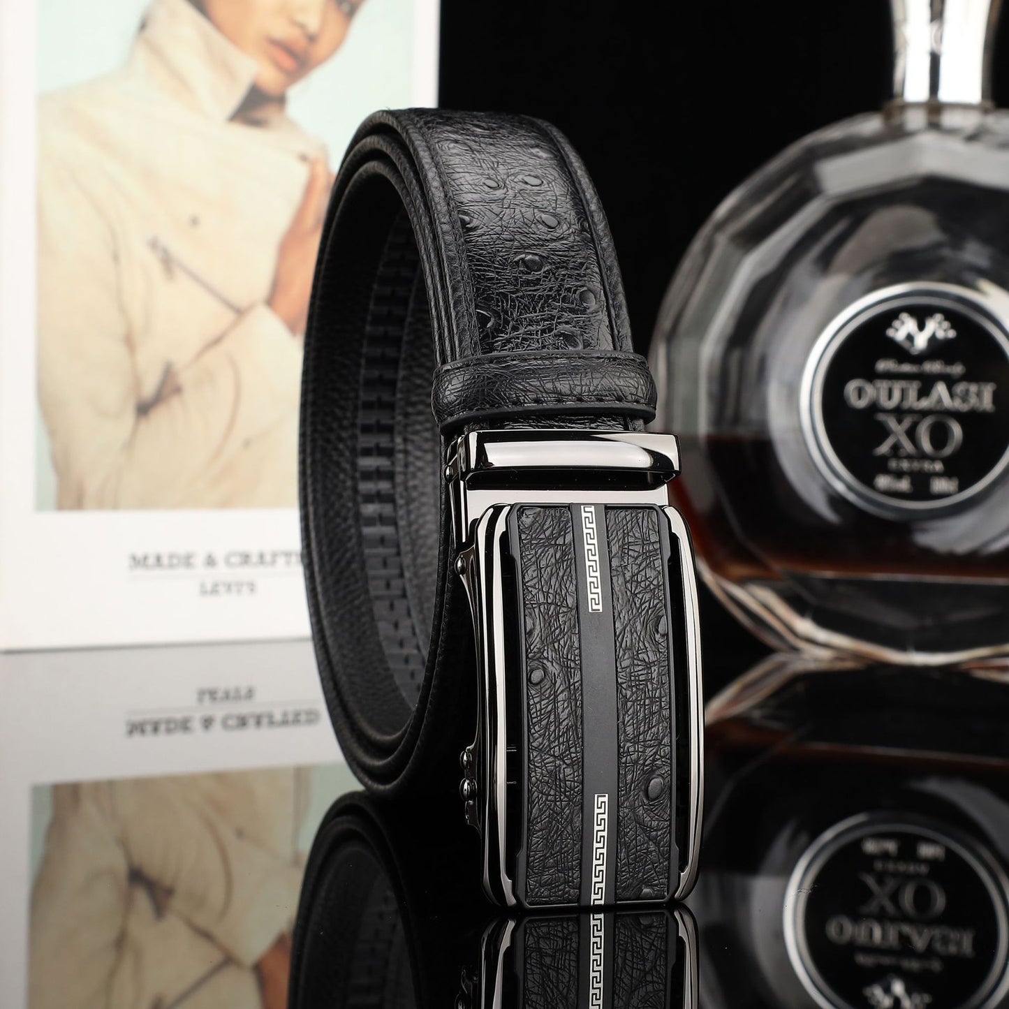 Automatic-buckle Ostrich-patterned Fashionable Casual All-match Genuine Leather Belt