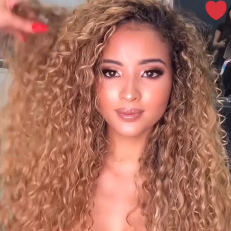 Long Curly African Small Curly Wig Dyed Gradually Brown High Temperature Fiber Wig