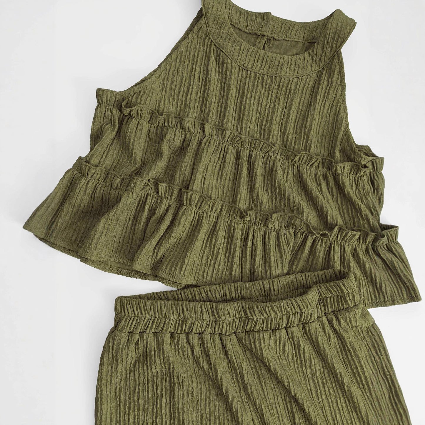 New Ruffled-shoulder Off-the-shoulder Halter-neck Sleeveless Fashion Wide-leg Pants Set