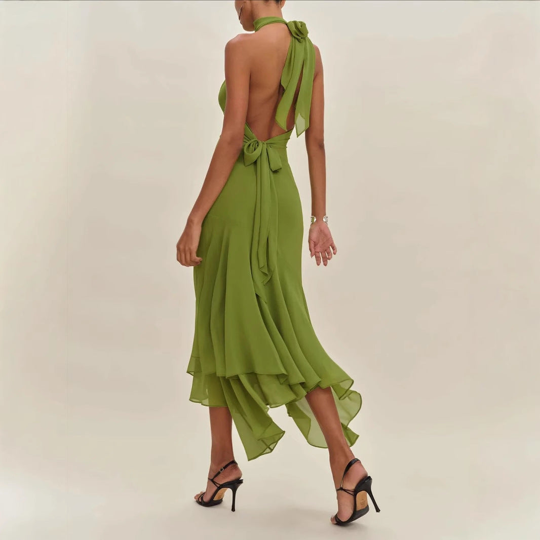Small-design Ruffled Dress Figure-flattering Long For Women