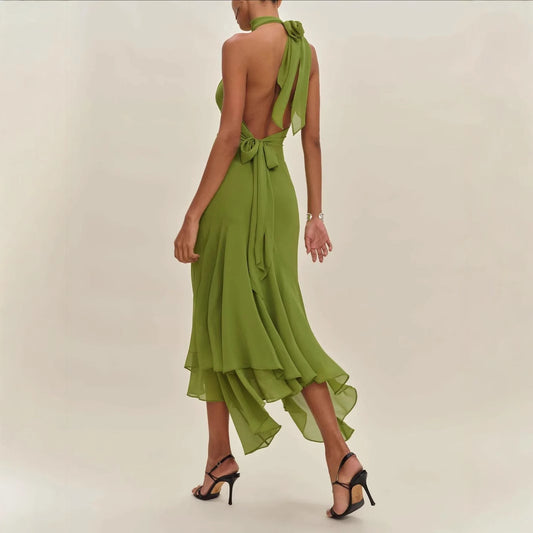 Small-design Ruffled Dress Figure-flattering Long For Women