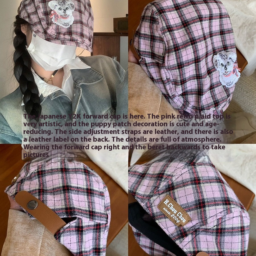 Y2g Japansk Plaid Sød Pige Hvalp Broderi Avancerede Huer