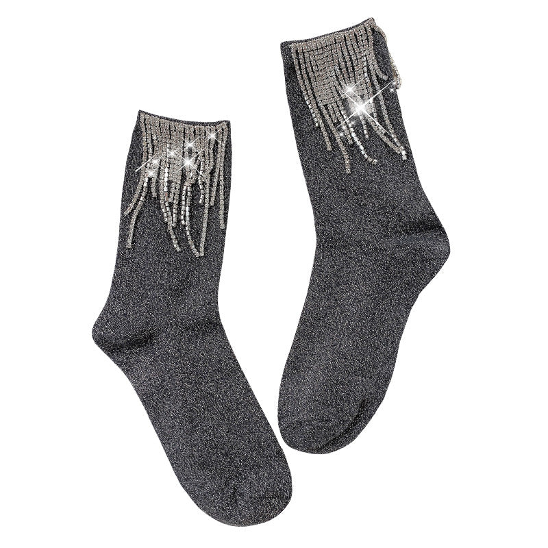 Ladies Fashion Diamond Fringe Bootie Socks