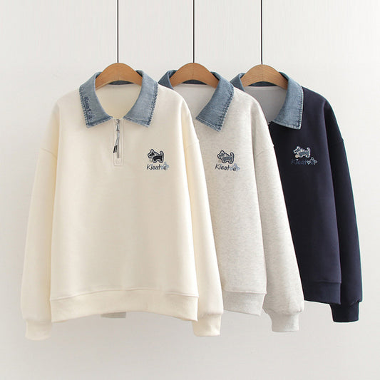 Sweatere med denimkrave, polokrave og falske todelte detaljer